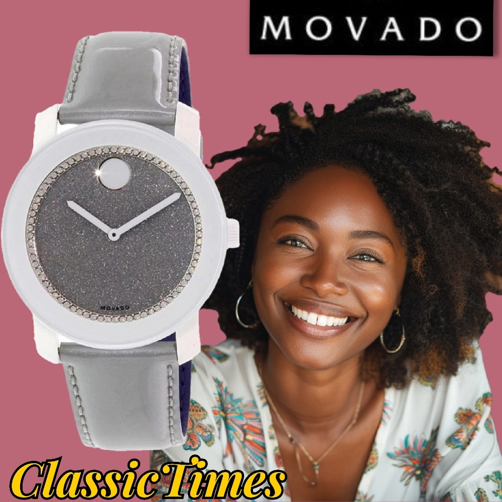 ***BRAND NEW*** Movado Bold Grey Glitter Dial Grey Leather Unisex Watch